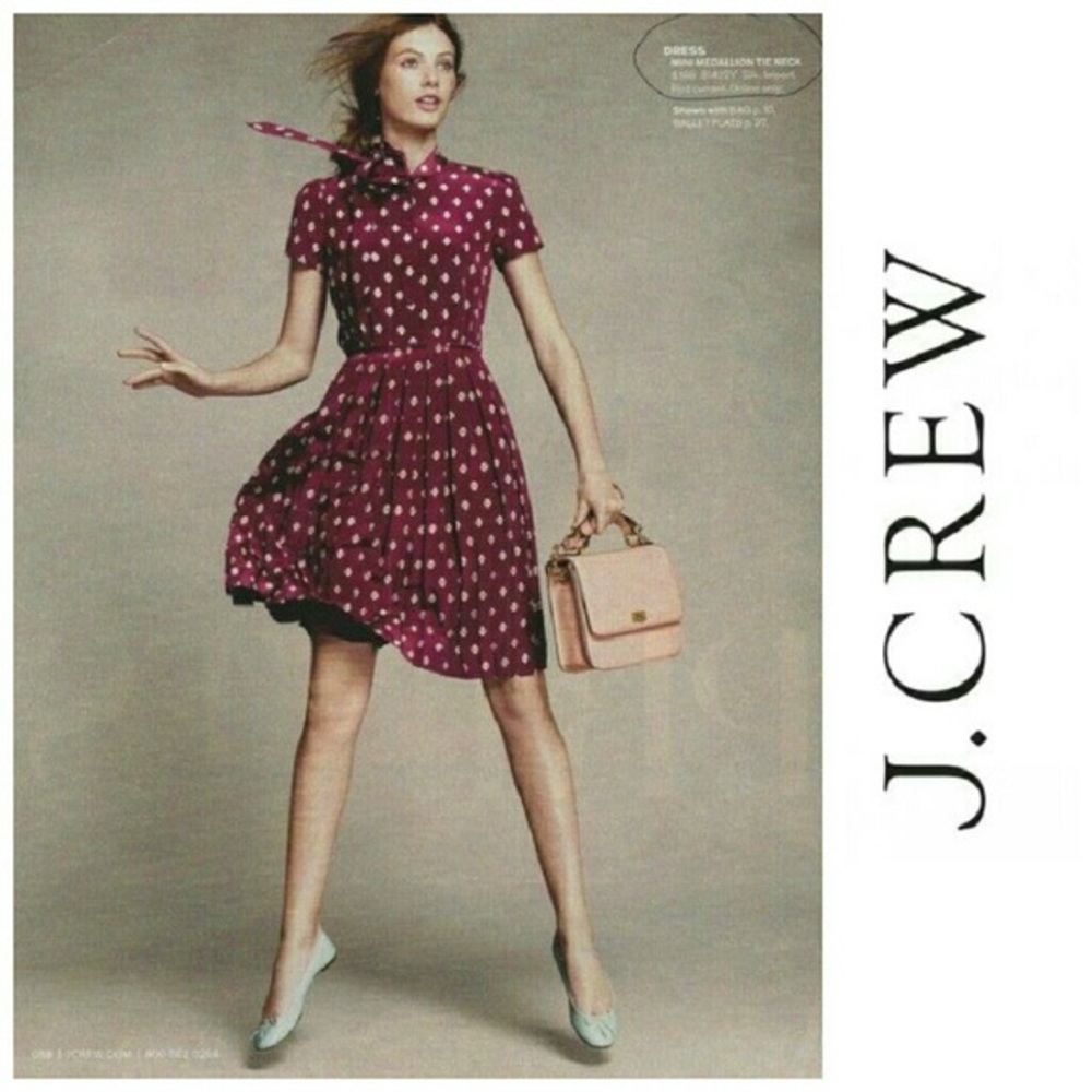 J. Crew Silk Mini Medallion Tie-Neck Dress